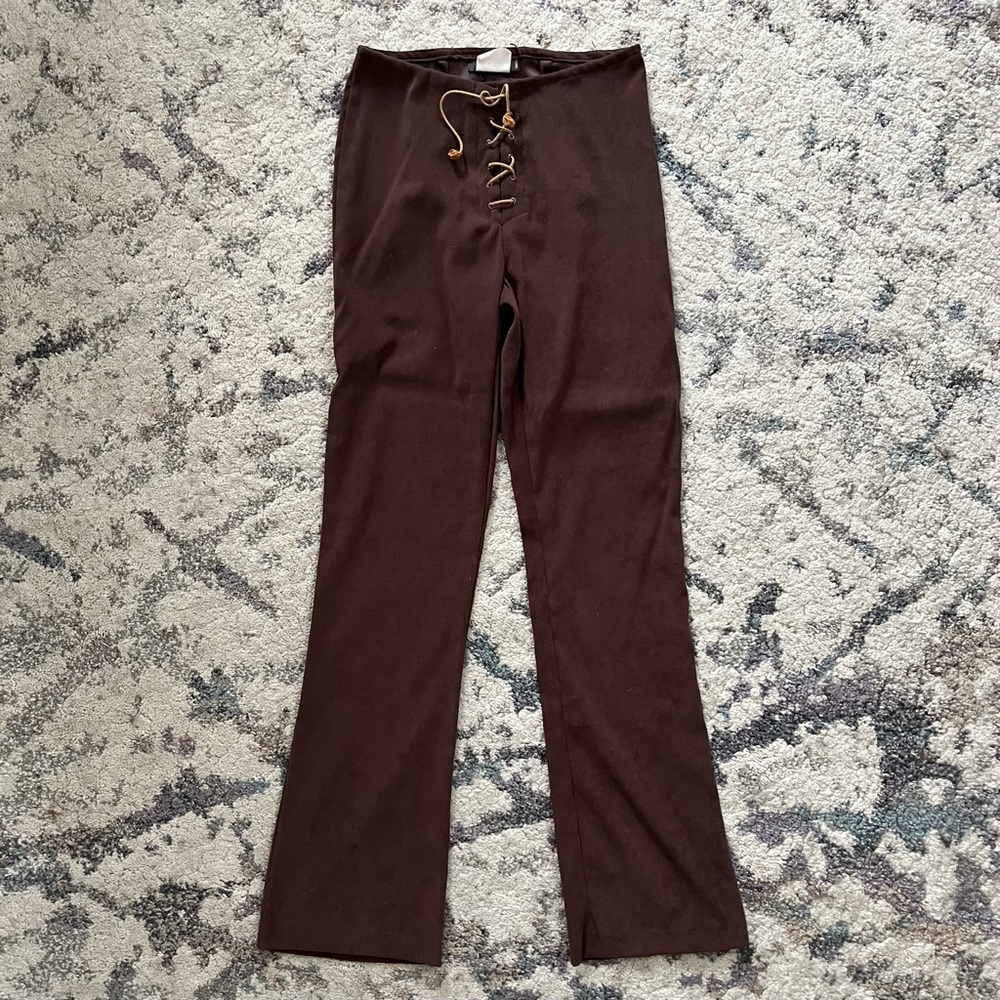 Vintage Garage Brown Boot Cut Flare Pants with Lace-Up Front - Picture 4 of 5